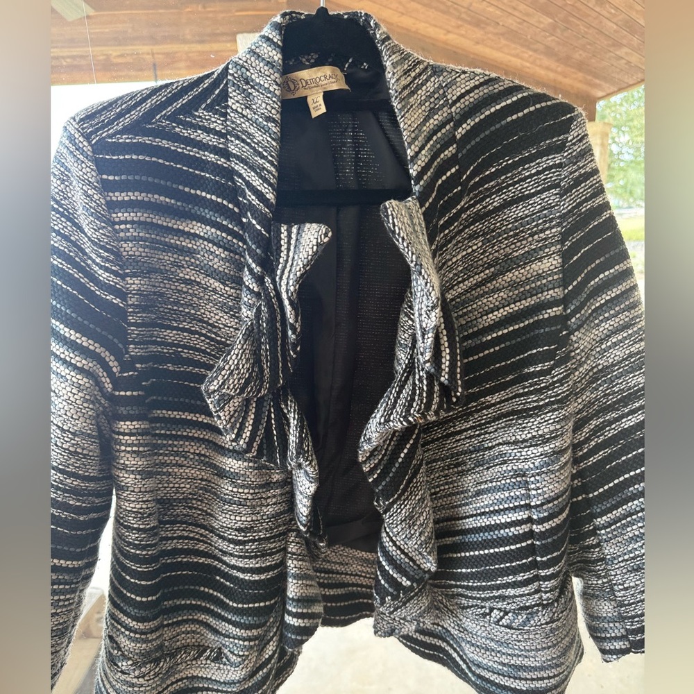 Democracy Womens Extra Large Open Cardigan Draped Tiered‎ Ruffled Black SZ XL